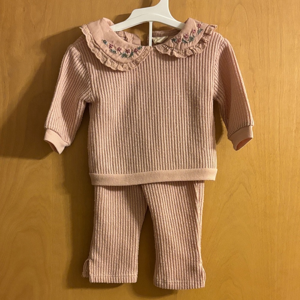 Pink Kids Matching Set with Floral Collar